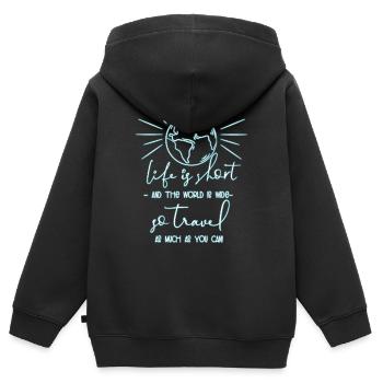 Reisen - Kinder Premium Organic Zip Hoodie - Schwarz - Hinten - AI Model Kid Male (0cm)