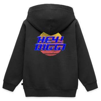 Hé, Diggi - Sweat Premium à capuche zippé enfant bio - noir - Dos - AI Model Kid Male (0cm)