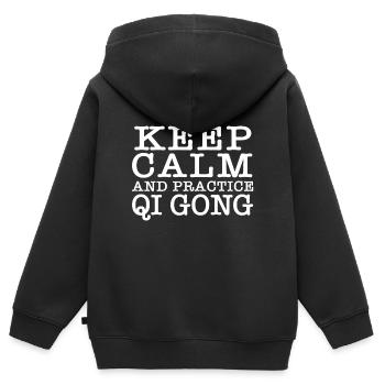 Chemise à motif de tranquillité Qi Gong - Sweat Premium à capuche zippé enfant bio - noir - Dos - AI Model Kid Male (0cm)