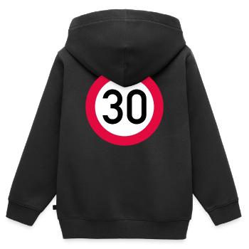 30 ans Attention ! Panneau de signalisation 30 km/h - Sweat Premium à capuche zippé enfant bio - noir - Dos - AI Model Kid Male (0cm)