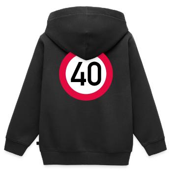 40 ans Attention ! Panneau de signalisation 40 km/h - Sweat Premium à capuche zippé enfant bio - noir - Dos - AI Model Kid Male (0cm)