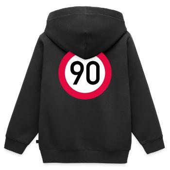 90 ans Attention ! Panneau de signalisation 90 km/h - Sweat Premium à capuche zippé enfant bio - noir - Dos - AI Model Kid Male (0cm)