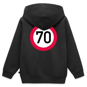 70 ans Attention ! Panneau de signalisation 70 km/h - Sweat Premium à capuche zippé enfant bio - noir - Dos - AI Model Kid Male (0cm)