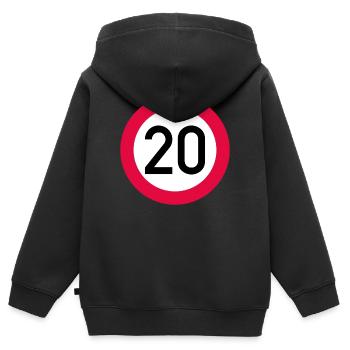 20 ans Attention ! Panneau de signalisation 20 km/h - Sweat Premium à capuche zippé enfant bio - noir - Dos - AI Model Kid Male (0cm)