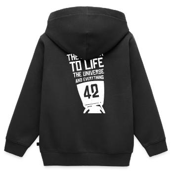 Antwort 42 - Kinder Premium Organic Zip Hoodie - Schwarz - Hinten - AI Model Kid Male (0cm)