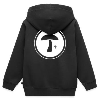 deux champignons en cercle - Sweat Premium à capuche zippé enfant bio - noir - Dos - AI Model Kid Male (0cm)