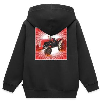 Roter Traktor mit Strahlendes Muster - Kinder Premium Organic Zip Hoodie - Schwarz - Hinten - AI Model Kid Male (0cm)