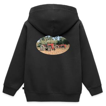 Rote Traktoren im Feld - Kinder Premium Organic Zip Hoodie - Schwarz - Hinten - AI Model Kid Male (0cm)
