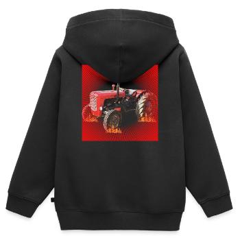 Feuerroter Traktor im Inferno - Kinder Premium Organic Zip Hoodie - Schwarz - Hinten - AI Model Kid Male (0cm)