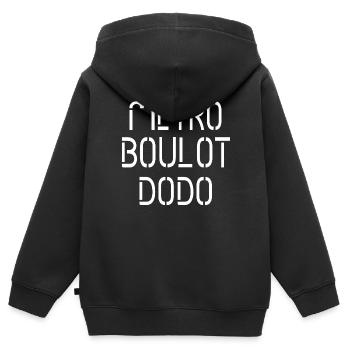 Typographie Métro Abstraite en Noir et Blanc - Sweat Premium à capuche zippé enfant bio - noir - Dos - AI Model Kid Male (0cm)