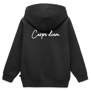 Carpe diem Handschrift - Kinder Premium Organic Zip Hoodie - Schwarz - Hinten - AI Model Kid Male (0cm)