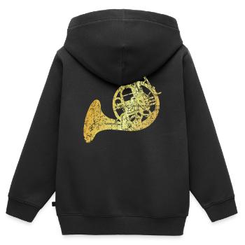 French Horn, Jagdhorn, Horn (Goldgelb) - Kinder Premium Organic Zip Hoodie - Schwarz - Hinten - AI Model Kid Male (0cm)