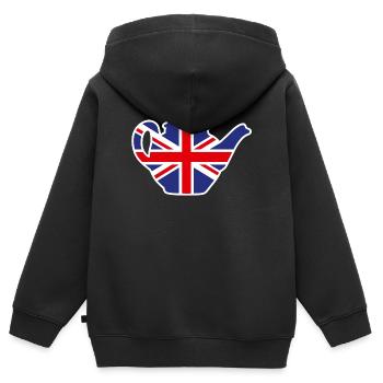 Théière britannique du Royaume-Uni Union Jack UK - Sweat Premium à capuche zippé enfant bio - noir - Dos - AI Model Kid Male (0cm)