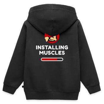 Muskeln Muskelaufbau Workout Lustig Statement Fun - Kinder Premium Organic Zip Hoodie - Schwarz - Hinten - AI Model Kid Male (0cm)