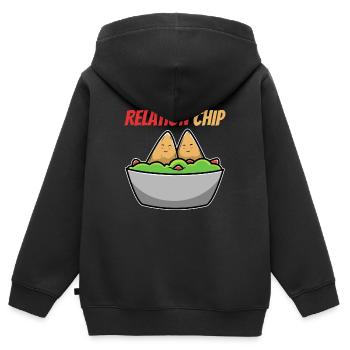Humorvolle Avocado-Paare mit Relation Chip - Kinder Premium Organic Zip Hoodie - Schwarz - Hinten - AI Model Kid Male (0cm)
