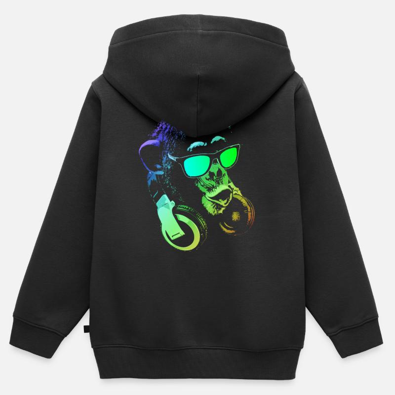 singe DJ - Sweat Premium à capuche zippé enfant bio - noir