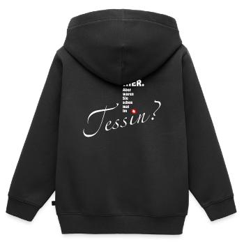 Tessin - nett hier | Ticino - Kinder Premium Organic Zip Hoodie - Schwarz - Hinten - AI Model Kid Male (0cm)