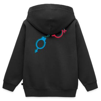 Menottes symbole masculin et féminin - Sweat Premium à capuche zippé enfant bio - noir - Dos - AI Model Kid Male (0cm)