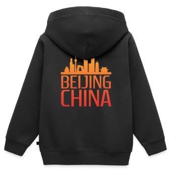 Stylized Beijing Skyline Motif - Kids Premium Organic Zip-up Hoodie - black - Back - AI Model Kid Male (0cm)