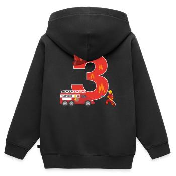 3 pompier pompier troisième anniversaire - Sweat Premium à capuche zippé enfant bio - noir - Dos - AI Model Kid Male (0cm)