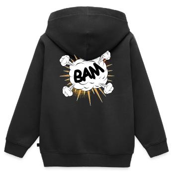 Bam comic fight cloud pour vos propres textes et motifs - Sweat Premium à capuche zippé enfant bio - noir - Dos - AI Model Kid Male (0cm)
