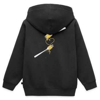 Spaghetti Herz mit zwei Gabeln für Verliebte - Kinder Premium Organic Zip Hoodie - Schwarz - Hinten - AI Model Kid Male (0cm)