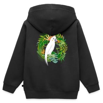 geheimnisvoller Dschungel mit Kakadu Vogel - Kinder Premium Organic Zip Hoodie - Schwarz - Hinten - AI Model Kid Male (0cm)