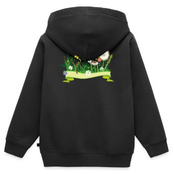 saftige Frühlingswiese mit Blumen und Insekten - Kinder Premium Organic Zip Hoodie - Schwarz - Hinten - AI Model Kid Male (0cm)