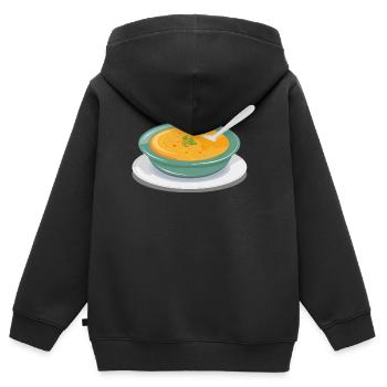 Gemüsesuppe in einem Teller mit einem Löffel - Kinder Premium Organic Zip Hoodie - Schwarz - Hinten - AI Model Kid Male (0cm)