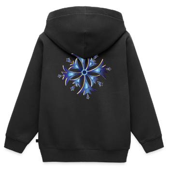 amulette de bleuet stylisée en bleu et or - Sweat Premium à capuche zippé enfant bio - noir - Dos - AI Model Kid Male (0cm)