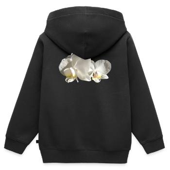 Orchidée blanche - Sweat Premium à capuche zippé enfant bio - noir - Dos - AI Model Kid Male (0cm)