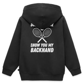 Tennis zwingt mich nicht, dir meine Rückhand zu zeigen - Kinder Premium Organic Zip Hoodie - Schwarz - Hinten - AI Model Kid Male (0cm)