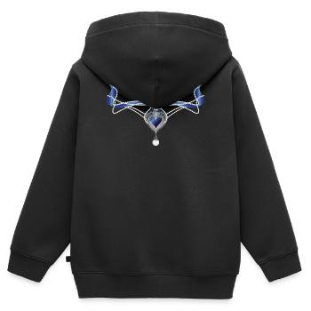 collier traditionnel saphir bleu avec cœur et perle - Sweat Premium à capuche zippé enfant bio - noir - Dos - AI Model Kid Male (0cm)