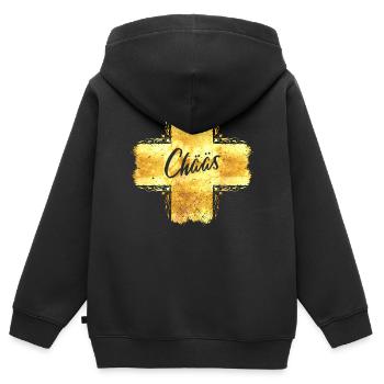 Gruyère - Chääs - Raclette - Suisse - Sweat Premium à capuche zippé enfant bio - noir - Dos - AI Model Kid Male (0cm)