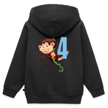 schwingender Affe an Liane zum 4. Geburtstag - Kinder Premium Organic Zip Hoodie - Schwarz - Hinten - AI Model Kid Male (0cm)
