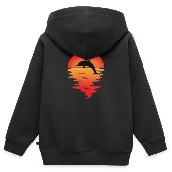 Delphin Delfin Dolphin Sonnenuntergang Romantik - Kinder Premium Organic Zip Hoodie - Schwarz - Hinten - AI Model Kid Male (0cm)