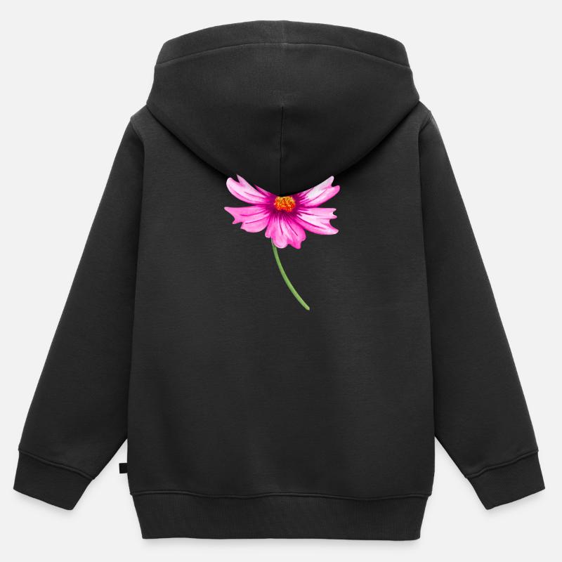 fleur - Sweat Premium à capuche zippé enfant bio - noir