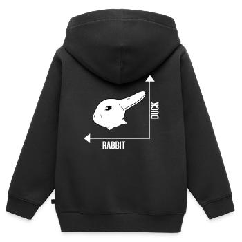 Illusion d'optique lapin canard illusion - Sweat Premium à capuche zippé enfant bio - noir - Dos - AI Model Kid Male (0cm)