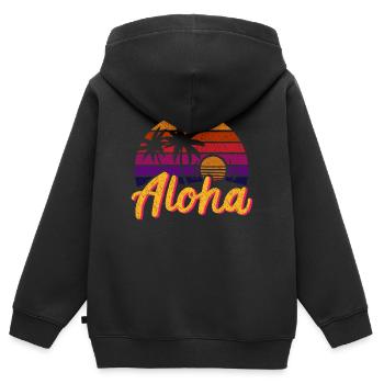 Aloha Rétro - Sweat Premium à capuche zippé enfant bio - noir - Dos - AI Model Kid Male (0cm)