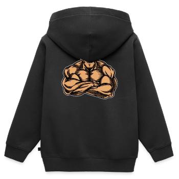 Fitnessstudio Bodybuilder Muskelmann Muskelaufbau - Kinder Premium Organic Zip Hoodie - Schwarz - Hinten - AI Model Kid Male (0cm)