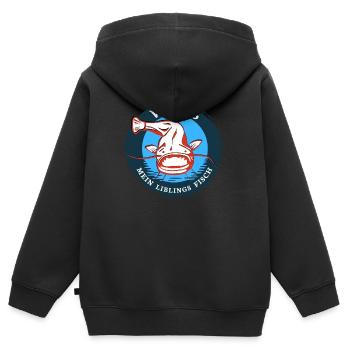 Pêche Poisson-chat mon poisson préféré - Sweat Premium à capuche zippé enfant bio - noir - Dos - AI Model Kid Male (0cm)