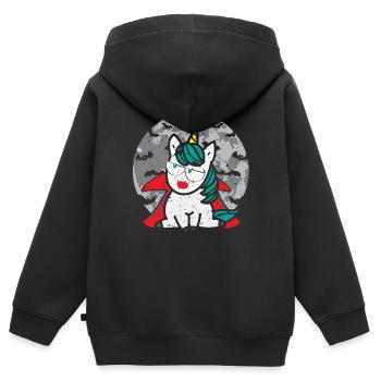 Vampire licorne vampire dents suceur de sang Halloween - Sweat Premium à capuche zippé enfant bio - noir - Dos - AI Model Kid Male (0cm)