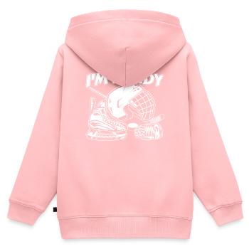 Eishockey Helm Maske Schläger i am ready - Kinder Premium Organic Zip Hoodie - Rosa - Hinten - AI Model Kid Female (0cm)