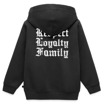 Respect Loyalty Family alte Schrift used look - Kinder Premium Organic Zip Hoodie - Schwarz - Hinten - AI Model Kid Male (0cm)