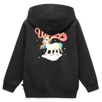 Licorne arc-en-ciel sur les nuages - Sweat Premium à capuche zippé enfant bio - noir - Dos - AI Model Kid Male (0cm)