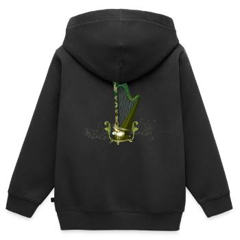 Keltische Harfe mit keltischem Knoten und Blumen mit Vogel - Kinder Premium Organic Zip Hoodie - Schwarz - Hinten - AI Model Kid Male (0cm)