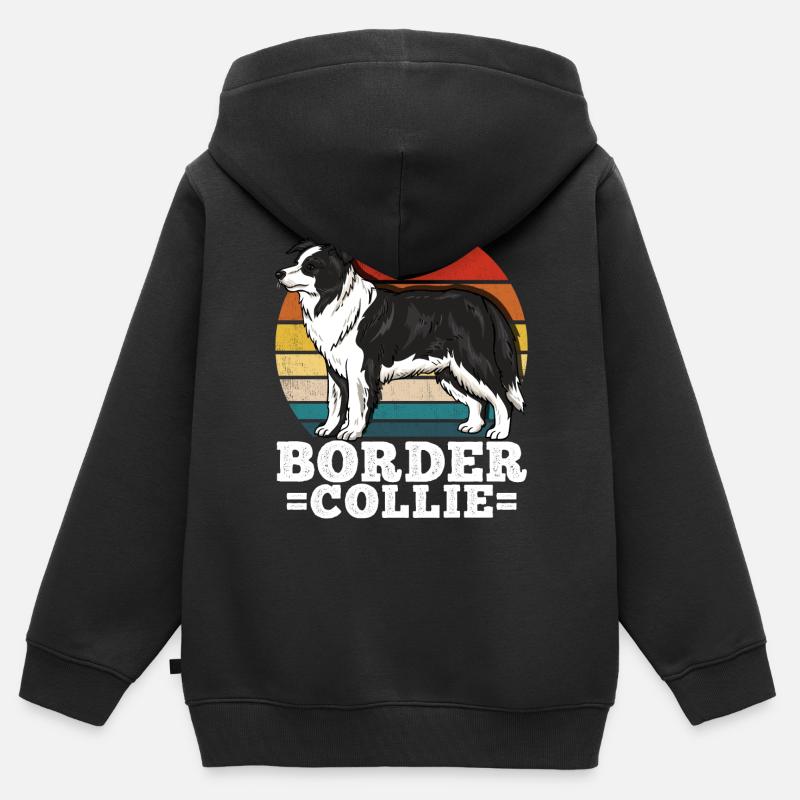 Border Collie Rétro - Sweat Premium à capuche zippé enfant bio - noir