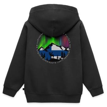 Conception de l’expérience des aurores boréales - Sweat Premium à capuche zippé enfant bio - noir - Dos - AI Model Kid Male (0cm)
