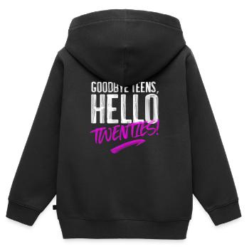 Goodbye Teens Hello Twenties Birthday Anniversary - Kinder Premium Organic Zip Hoodie - Schwarz - Hinten - AI Model Kid Male (0cm)
