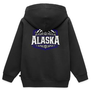 Alaska | Typographie de l'Alaska - Sweat Premium à capuche zippé enfant bio - noir - Dos - AI Model Kid Male (0cm)